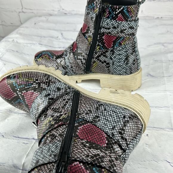 True Craft Pink Multi Text Mila Snakeskin Print Colorful Faux Leather Boots 7.5 - Picture 7 of 8